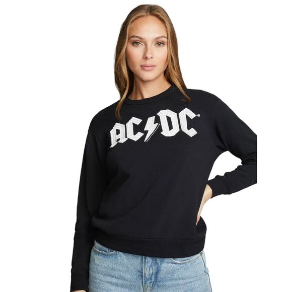 CHASER AC/DC Black Cotton Embroidered Logo Pullover Crewneck Sweatshirt Size S - Picture 1 of 10